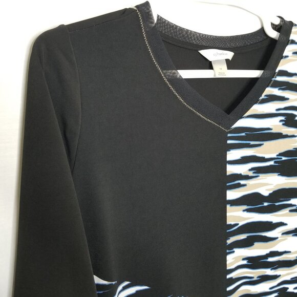 CJ Banks Sz 1X Shirt Artsy Fluid Jersey Stretch Sheer Ruffle Curved Hem Pullover - Picture 4 of 7